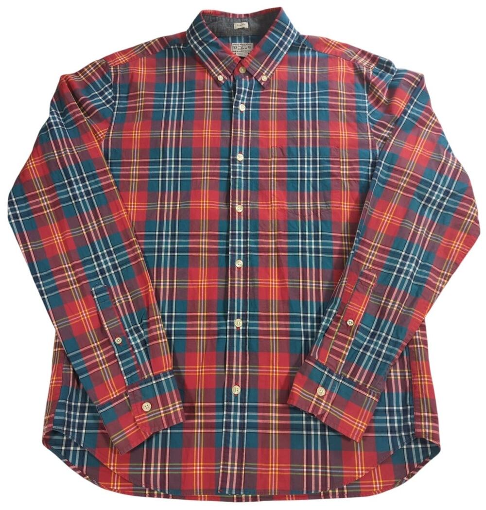 VTG J Crew Mens Red Plaid Shirt Large Button Front